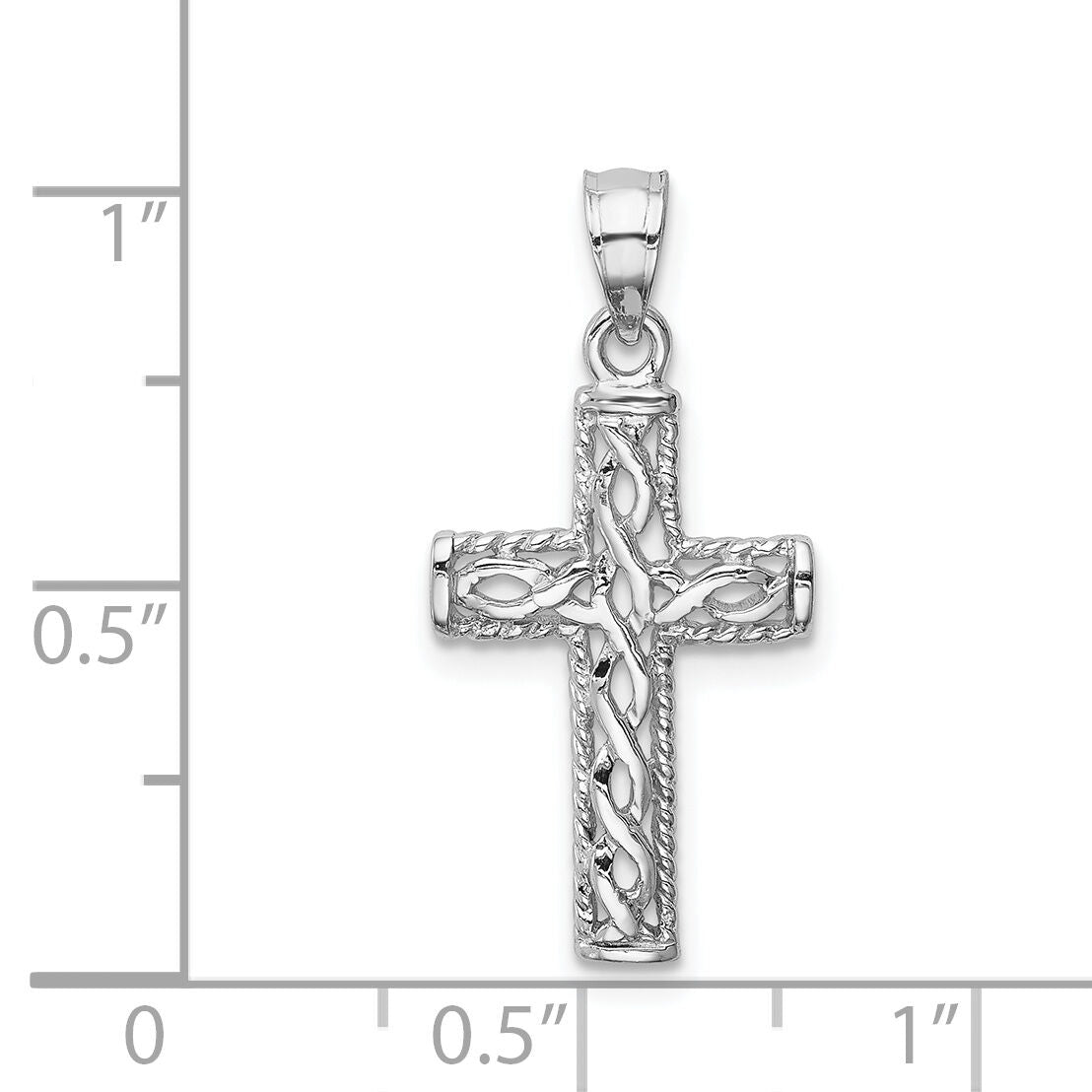14K White Polished Braided Cross Pendant-D4641
