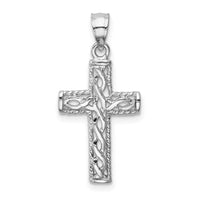 14K White Polished Braided Cross Pendant-D4641