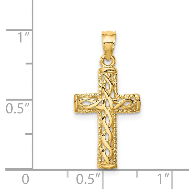 14K Polished Braided Cross Pendant-D4642