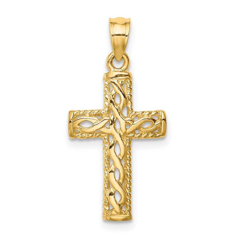 14K Polished Braided Cross Pendant-D4642