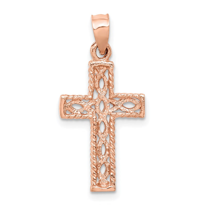 14K Rose Polished Braided Cross Pendant-D4643