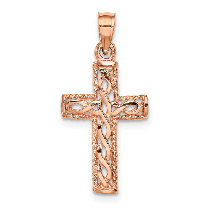 14K Rose Polished Braided Cross Pendant-D4643