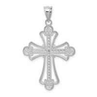 14K White Polished Diamond-cut Textured Cross Pendant-D4648