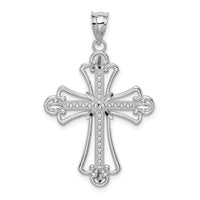 14K White Polished Diamond-cut Textured Cross Pendant-D4648
