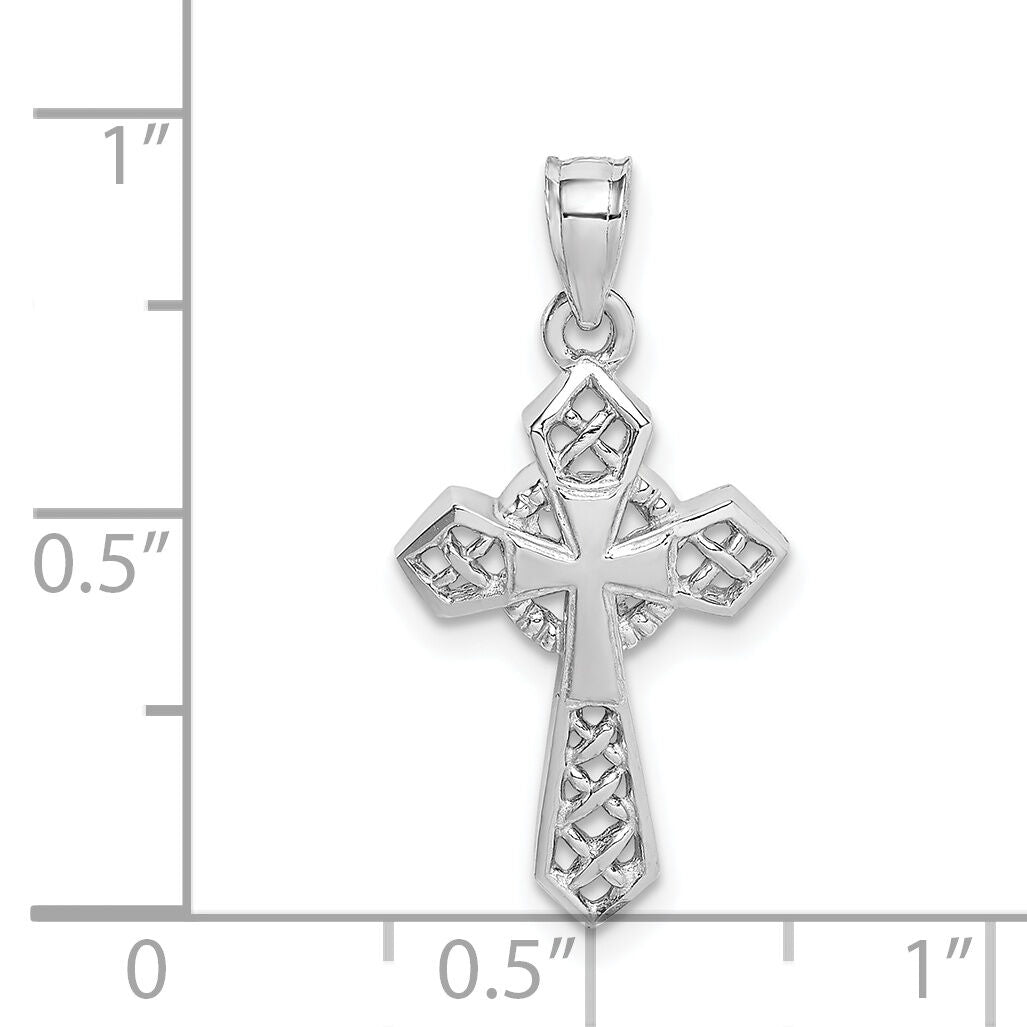 14K White Polished Cross Pendant-D4655
