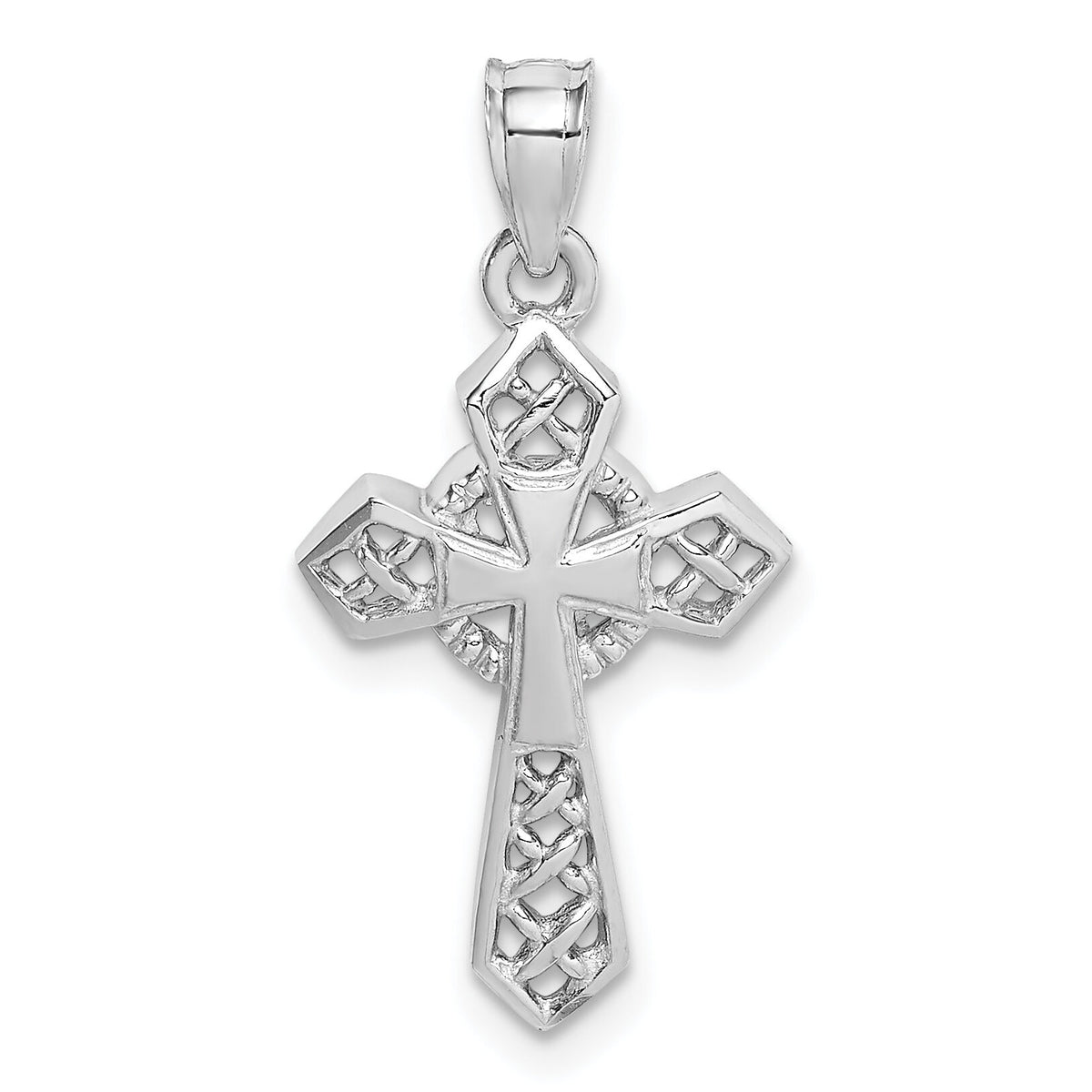 14K White Polished Cross Pendant-D4655
