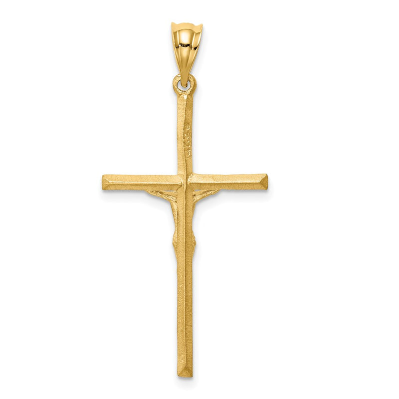 14K Brushed & Diamond-cut Crucifix Cross Pendant-D4665