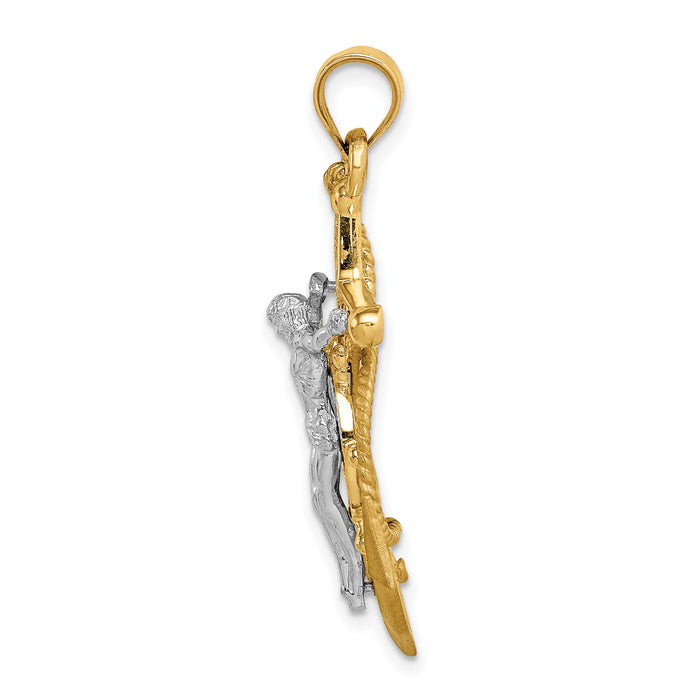 14K Two-tone Polished/Satin D/C Mariner Crucifix Pendant-D4668