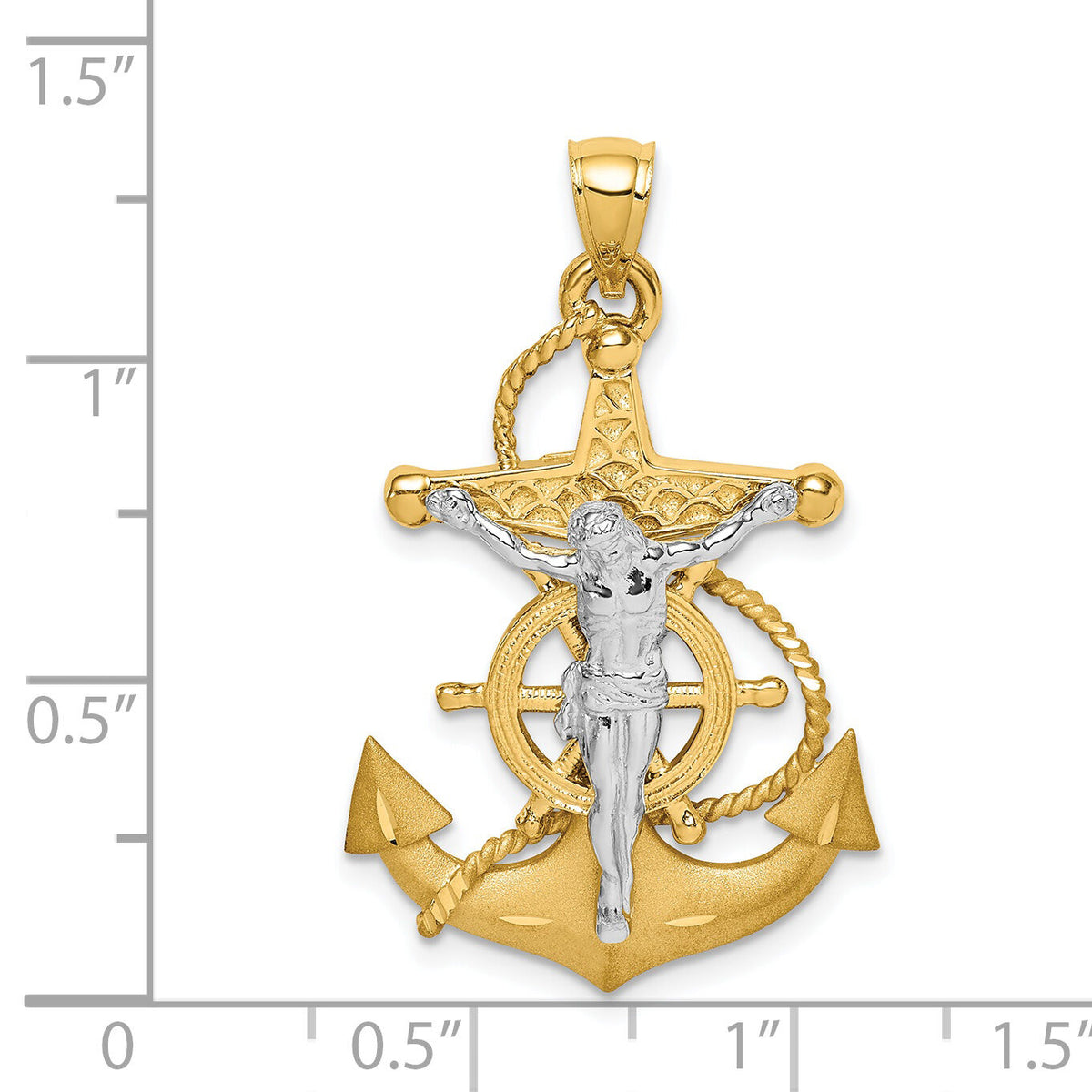 14K Two-tone Polished/Satin D/C Mariner Crucifix Pendant-D4668