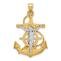 14K Two-tone Polished/Satin D/C Mariner Crucifix Pendant-D4668