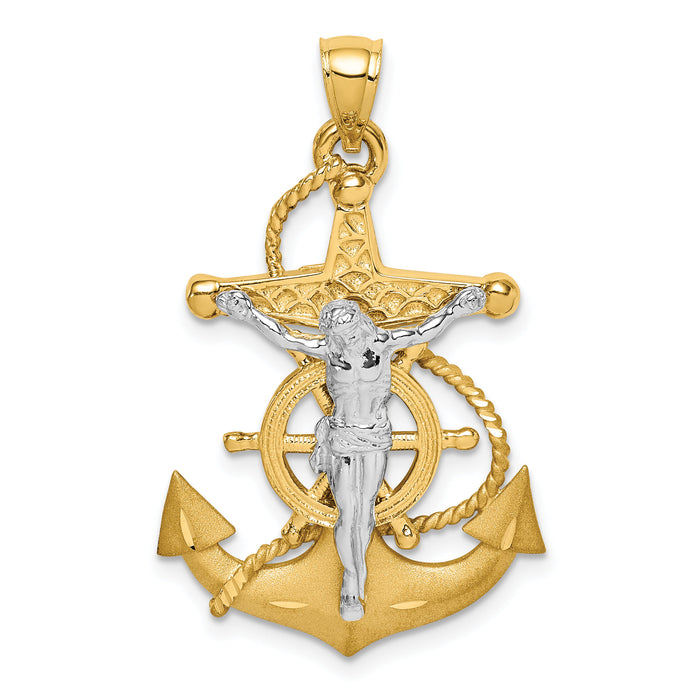 14K Two-tone Polished/Satin D/C Mariner Crucifix Pendant-D4668