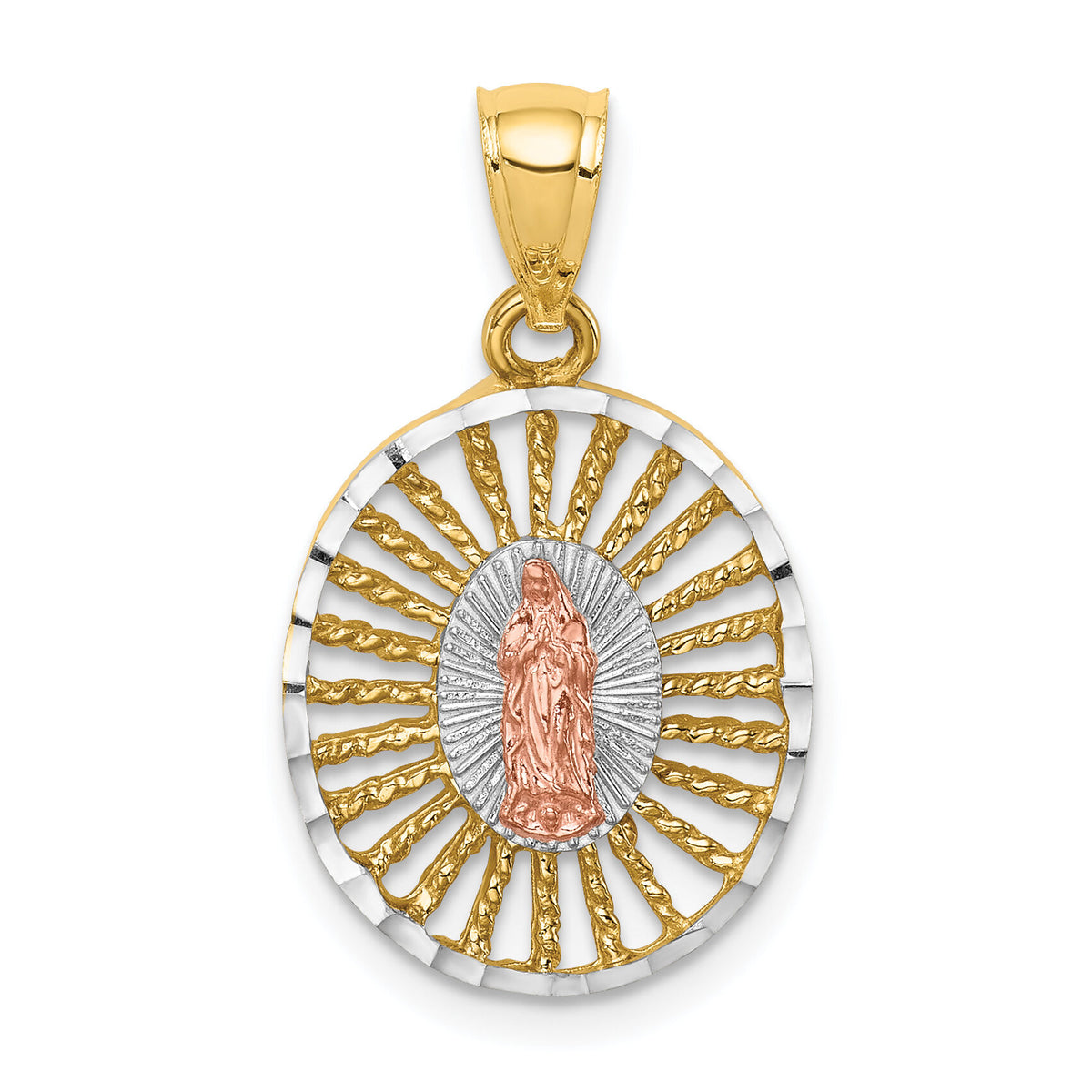 14K Two-tone & White Rhodium Polished Guadalupe Pendant-D4672