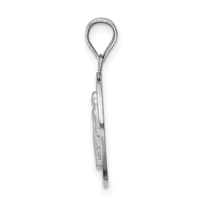 14K White Polished Miraculous Medal Pendant-D4675