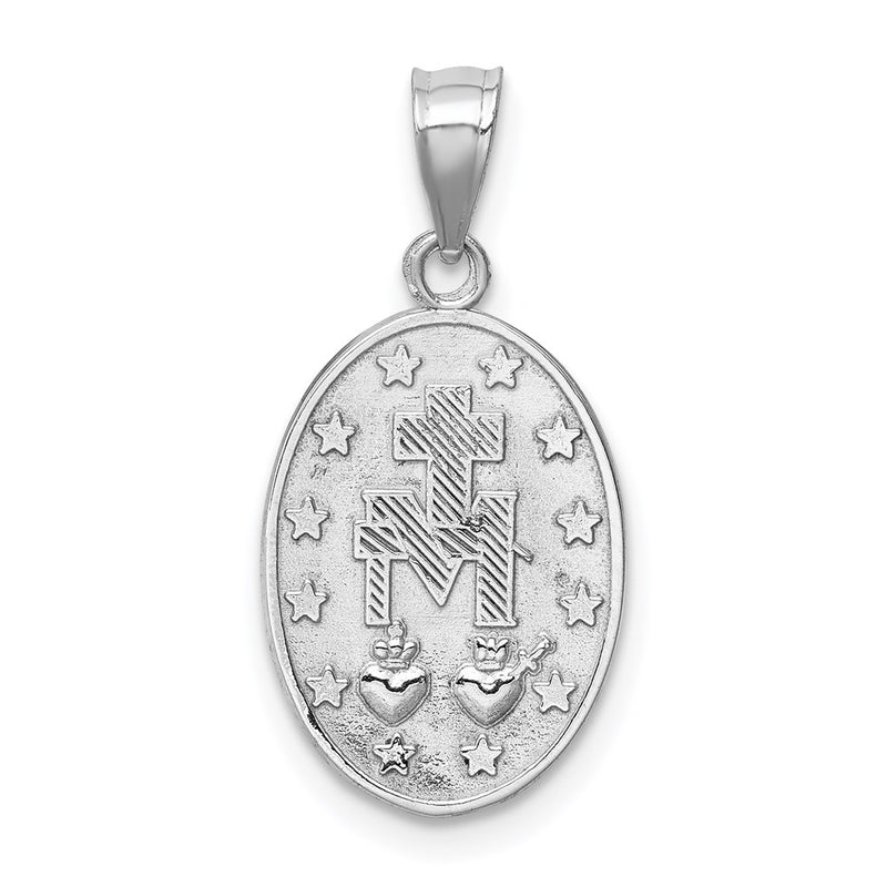 14K White Polished Miraculous Medal Pendant-D4675