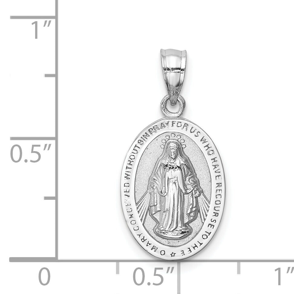 14K White Polished Miraculous Medal Pendant-D4675