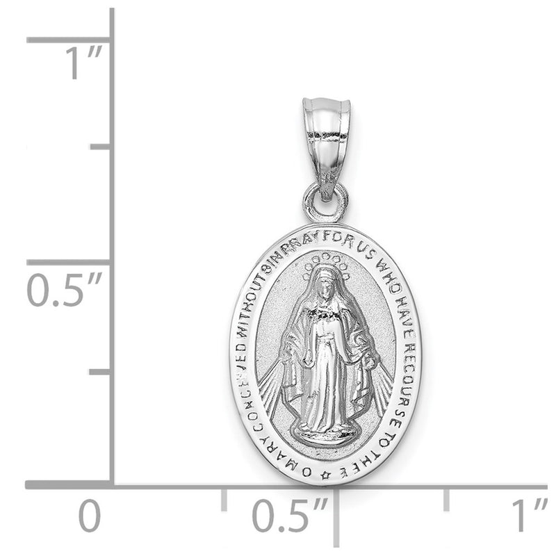 14K White Polished Miraculous Medal Pendant-D4675