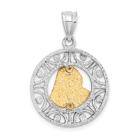 14K Two-tone Brushed & Polished Virgin D/C Mary Pendant-D4678
