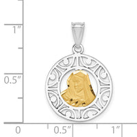 14K Two-tone Brushed & Polished Virgin D/C Mary Pendant-D4678