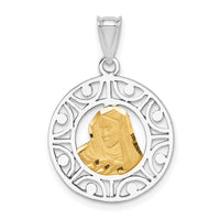 14K Two-tone Brushed & Polished Virgin D/C Mary Pendant-D4678