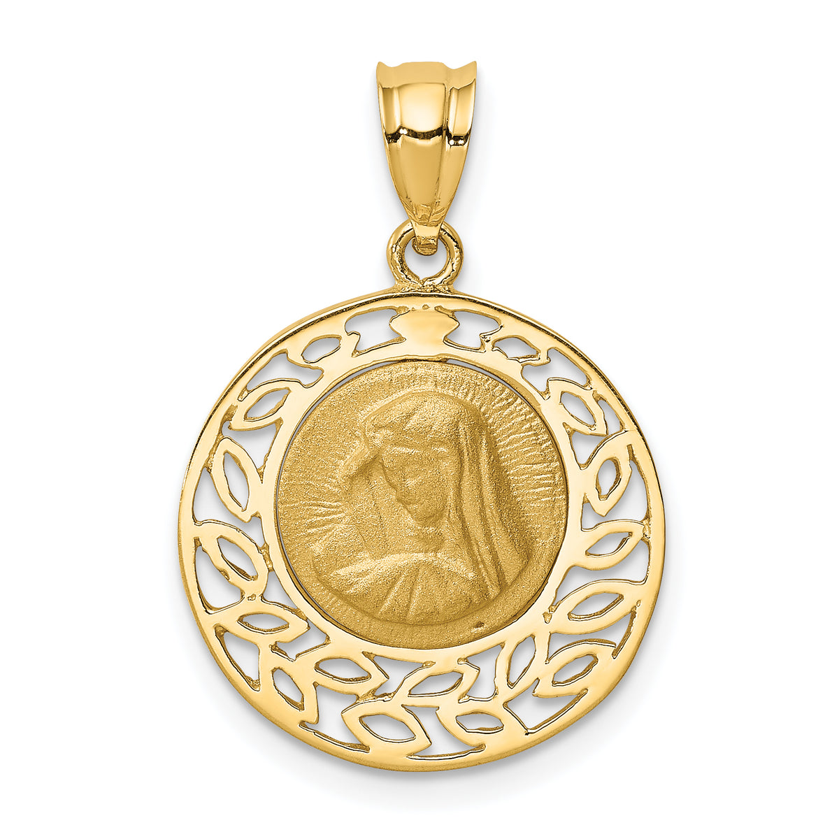 14K Brushed & Polished Virgin Mary Pendant-D4679
