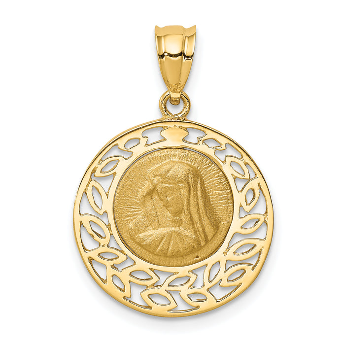 14K Brushed & Polished Virgin Mary Pendant-D4679