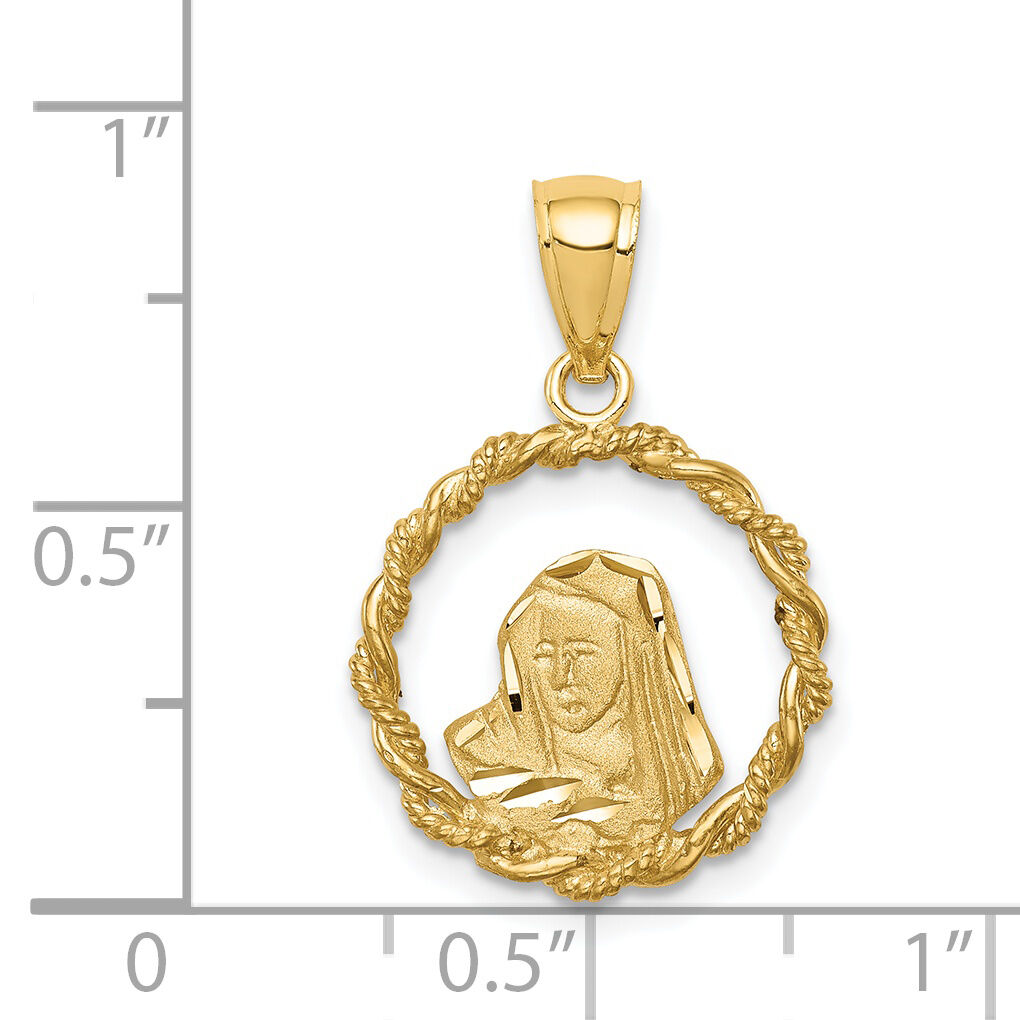 14K Brushed & Polished Diamond-cut Virgin Mary Pendant-D4680