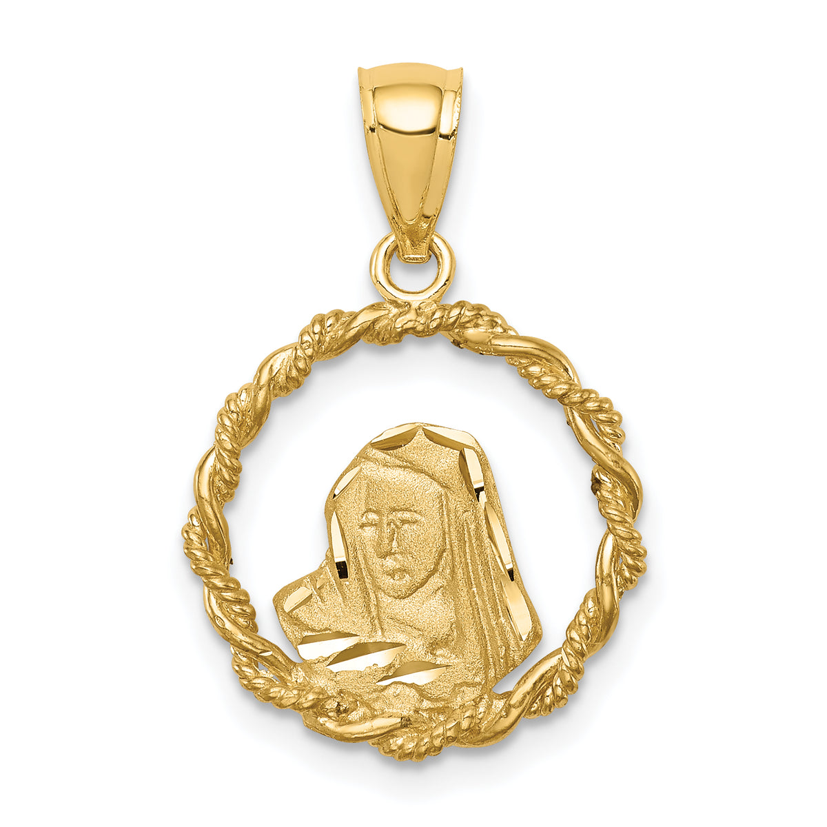 14K Brushed & Polished Diamond-cut Virgin Mary Pendant-D4680