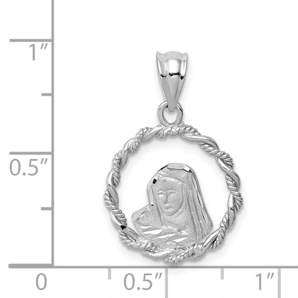 14K White Brushed & Polished Diamond-cut Virgin Mary Pendant-D4681