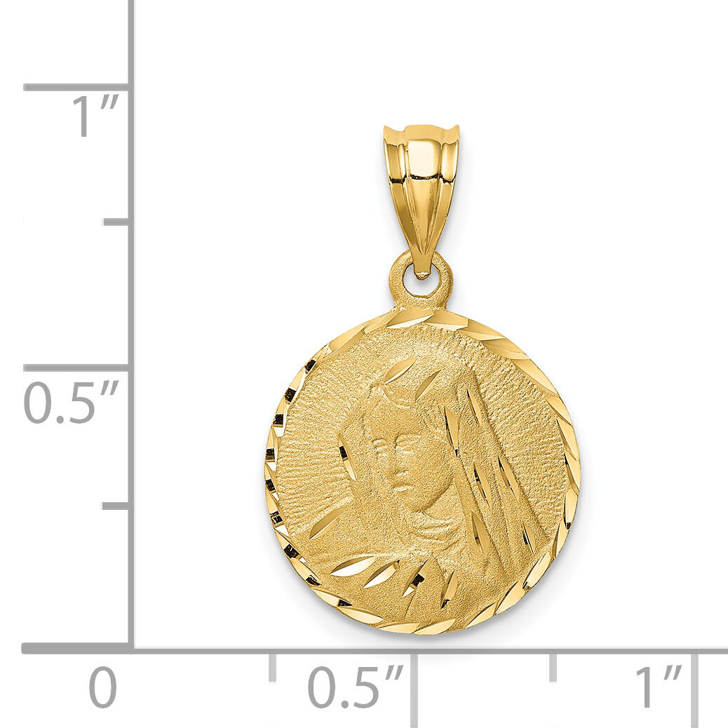 14K Brushed Diamond-Cut Virgin Mary Pendant-D4682