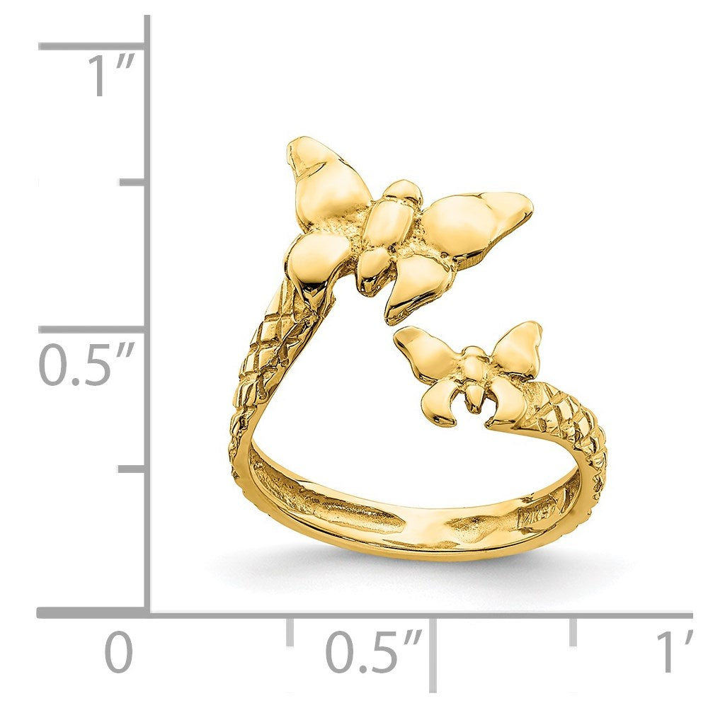 14K Polished & Textured Butterfly Toe Ring-D4684