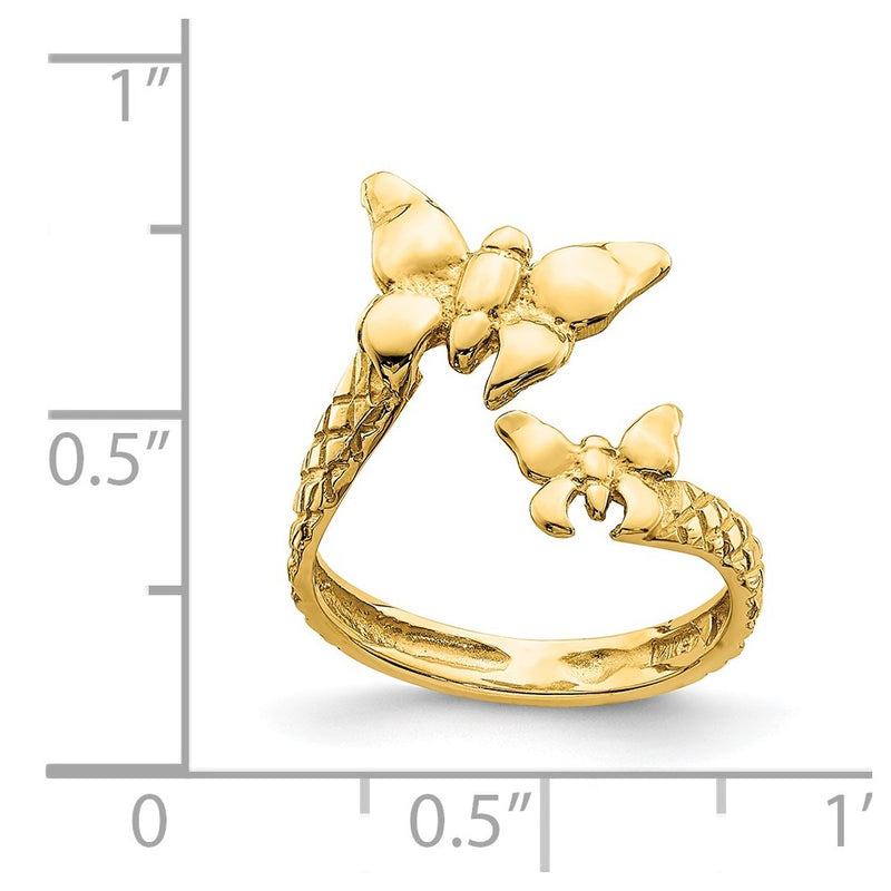 14K Polished & Textured Butterfly Toe Ring-D4684