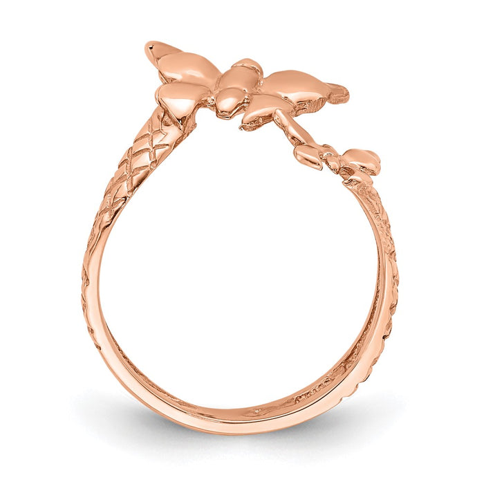 14K Rose Polished & Textured Butterfly Toe Ring-D4689