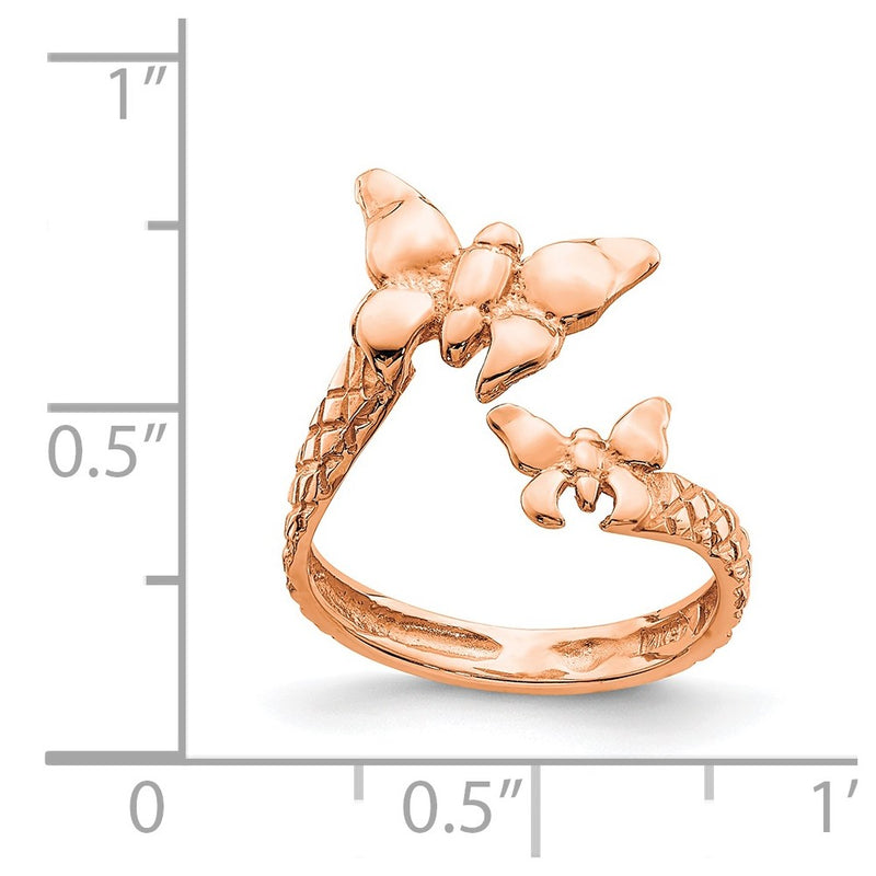 14K Rose Polished & Textured Butterfly Toe Ring-D4689