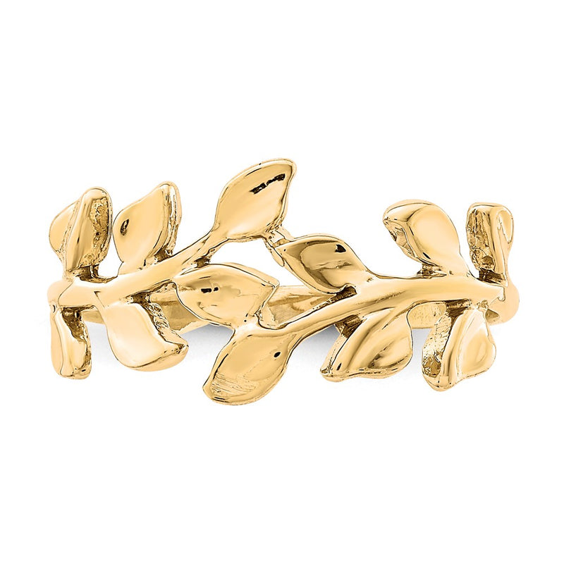 14K Polished Leaf Ring-D4709