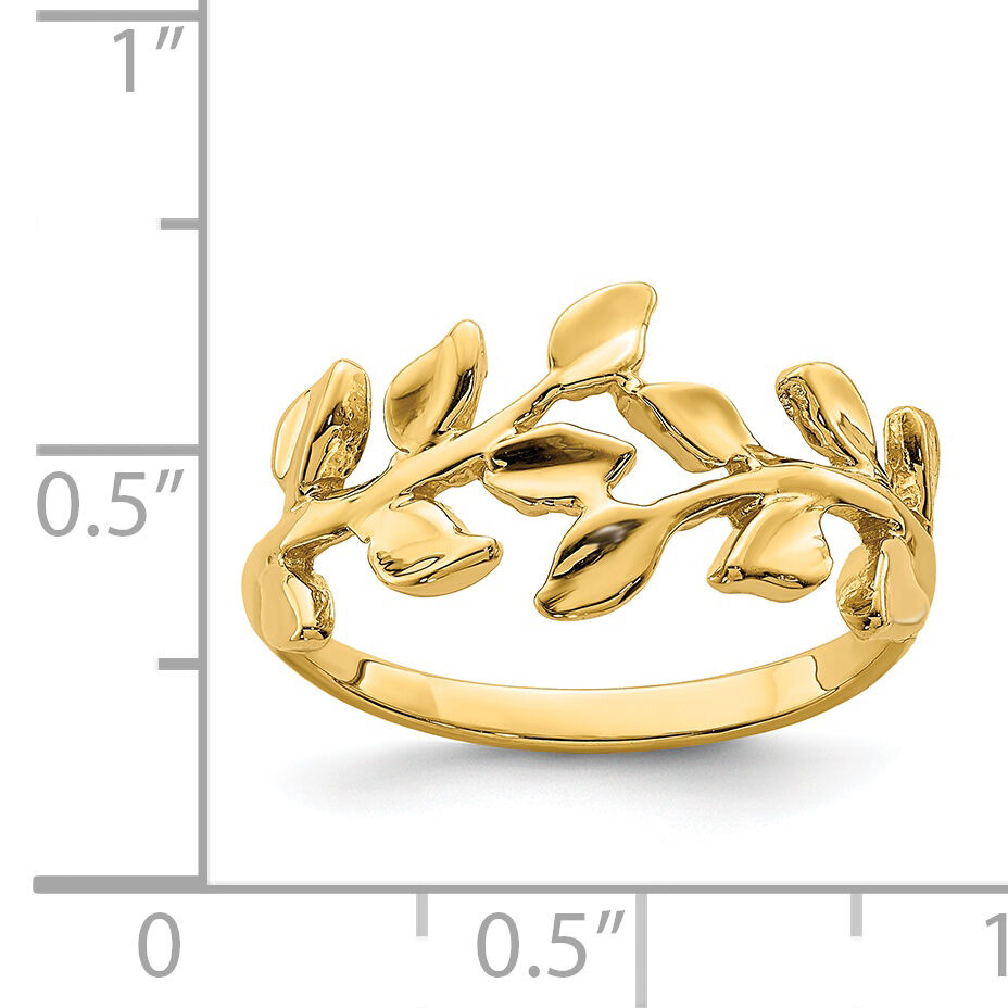 14K Polished Leaf Ring-D4709