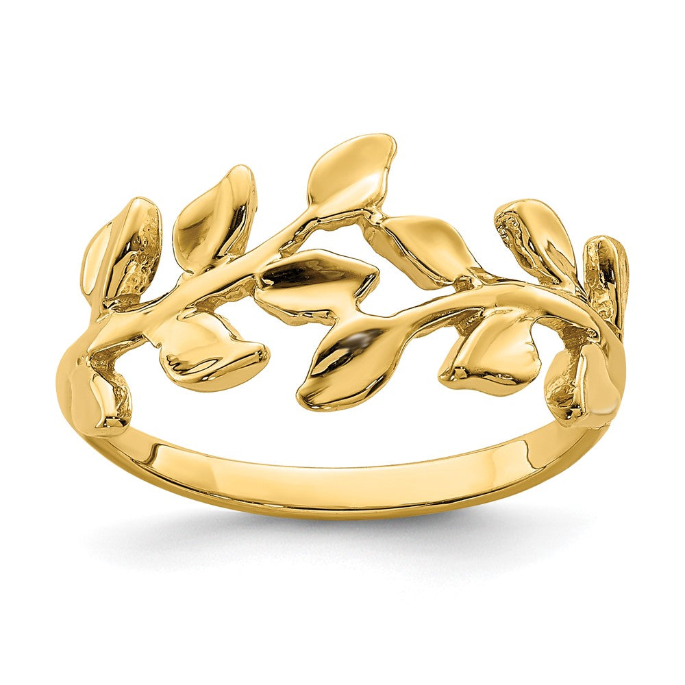 14K Polished Leaf Ring-D4709