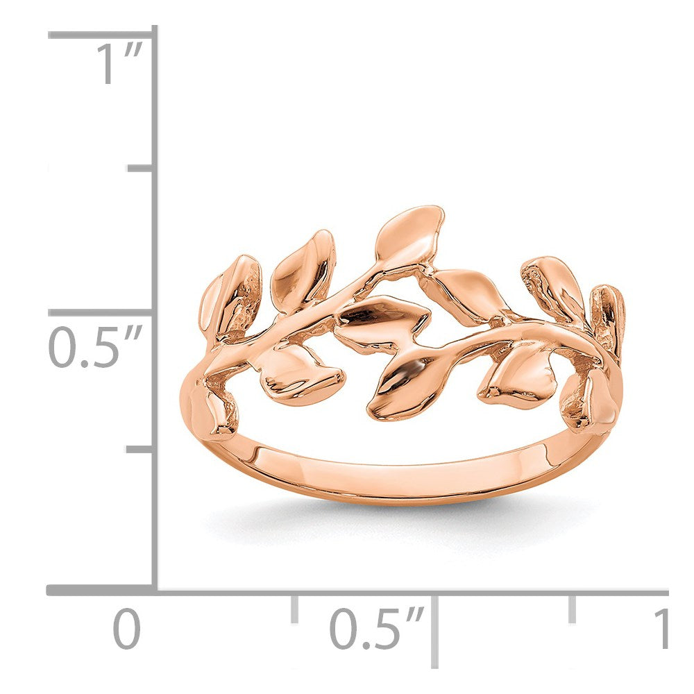 14K Rose Polished Leaf Ring-D4710