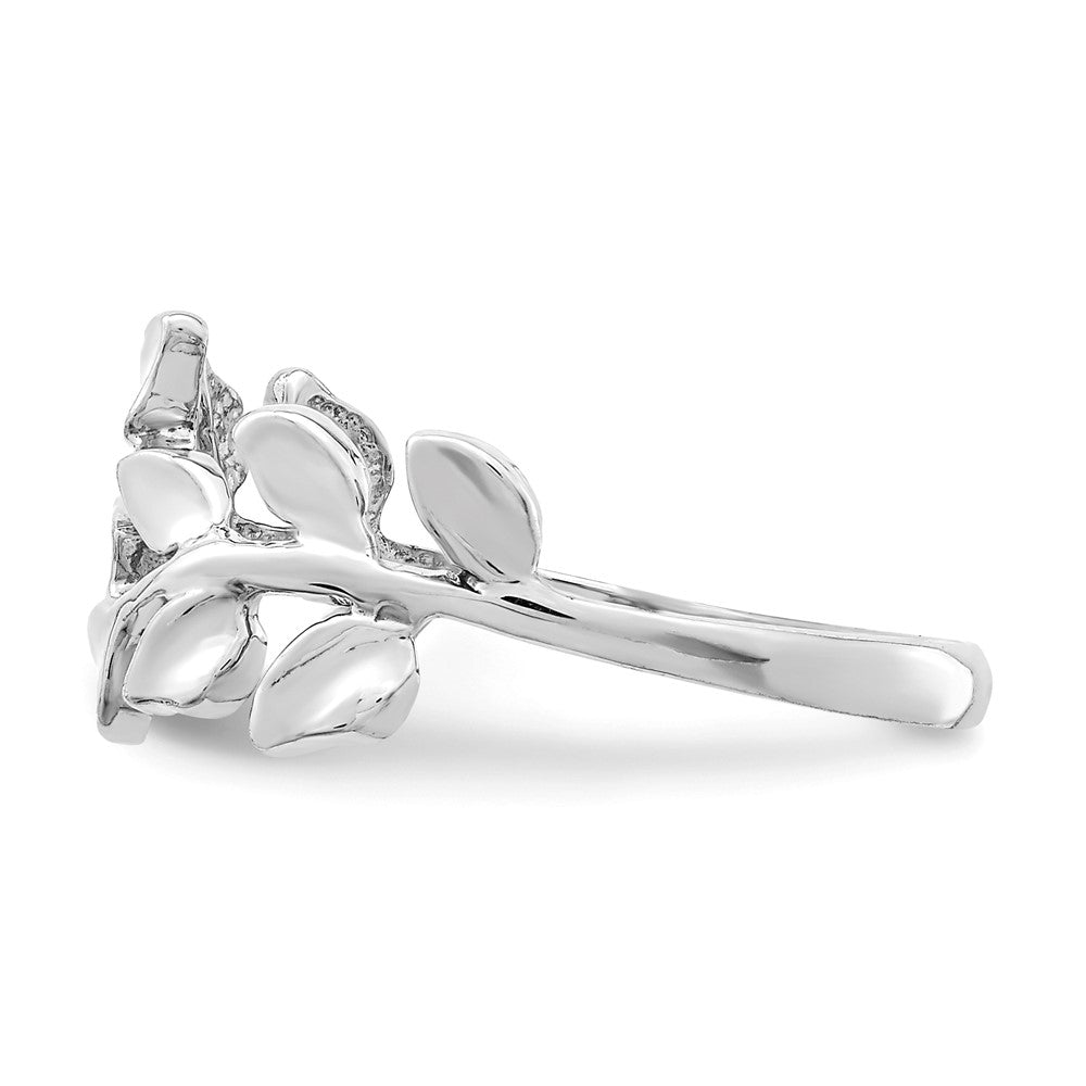 14K White Polished Leaf Ring-D4711