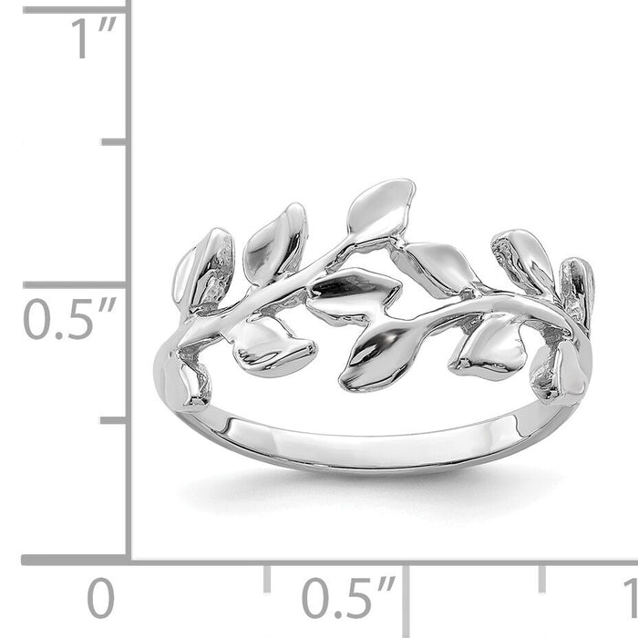 14K White Polished Leaf Ring-D4711