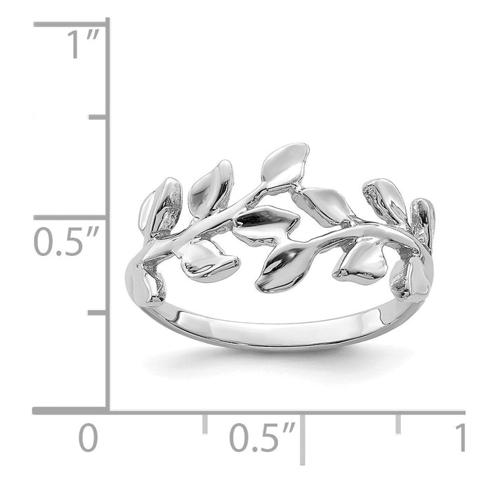 14K White Polished Leaf Ring-D4711