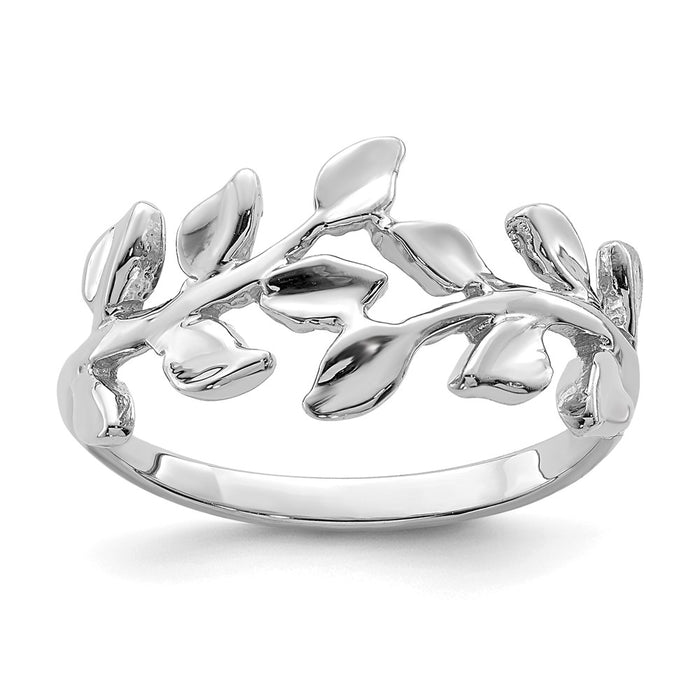 14K White Polished Leaf Ring-D4711