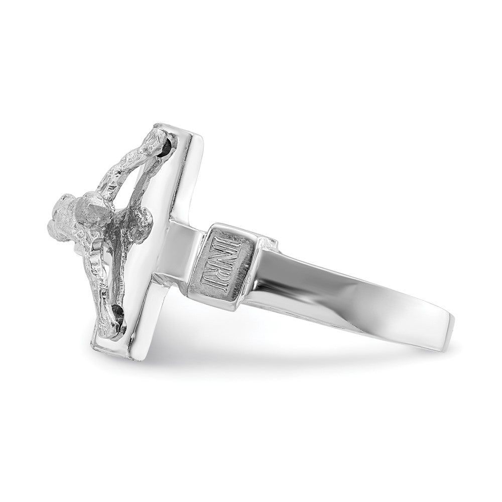 14K White Polished INRI Crucifix Ring-D4714