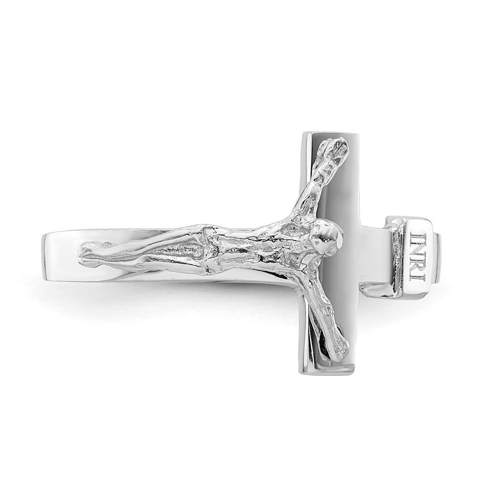 14K White Polished INRI Crucifix Ring-D4714