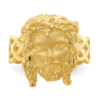 14K Brushed & Polished D/C Jesus Head Ring-D4715