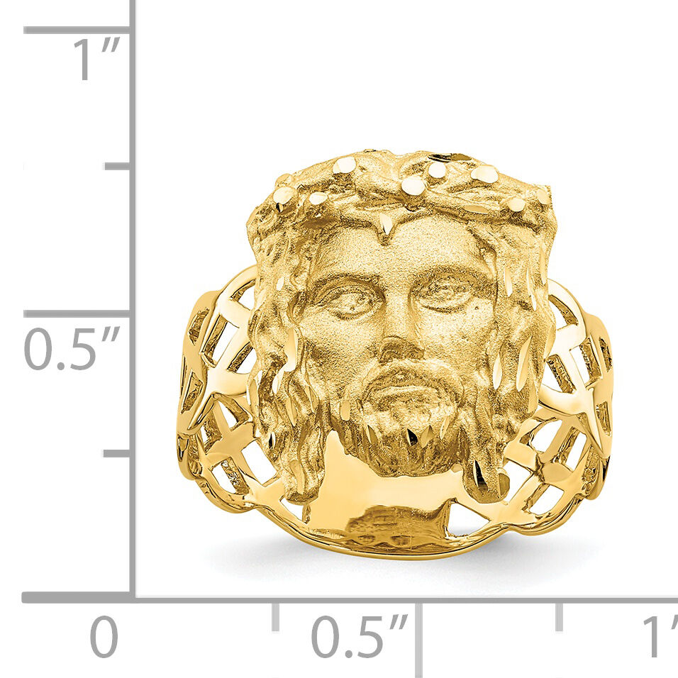 14K Brushed & Polished D/C Jesus Head Ring-D4715