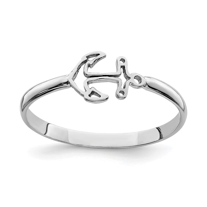 14K White Polished Anchor Ring-D4724