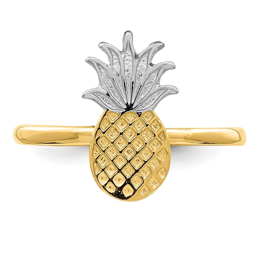 14K and White Rhodium Polished Pineapple Ring-D4728