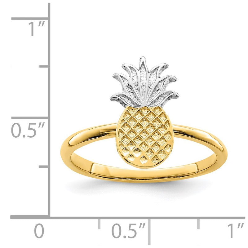 14K and White Rhodium Polished Pineapple Ring-D4728