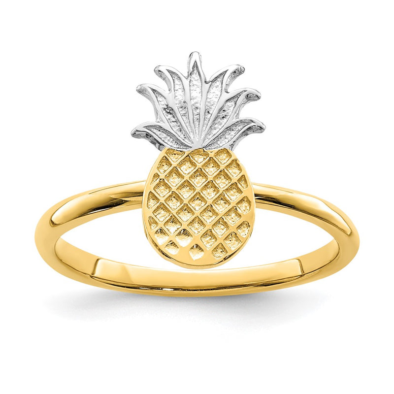 14K and White Rhodium Polished Pineapple Ring-D4728