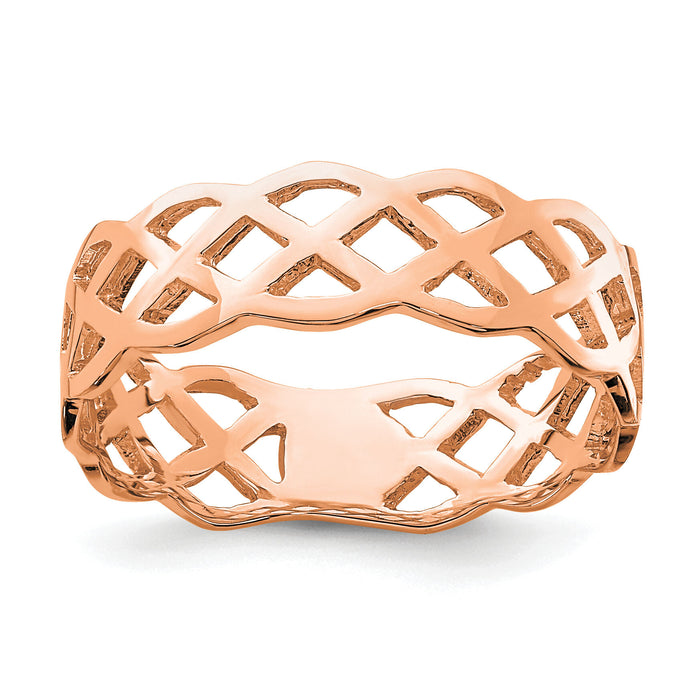 14K Rose Polished Weave Ring-D4733